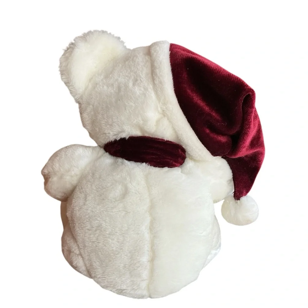 Fiesta White Teddy Bear with Burgundy Hat and Scarf